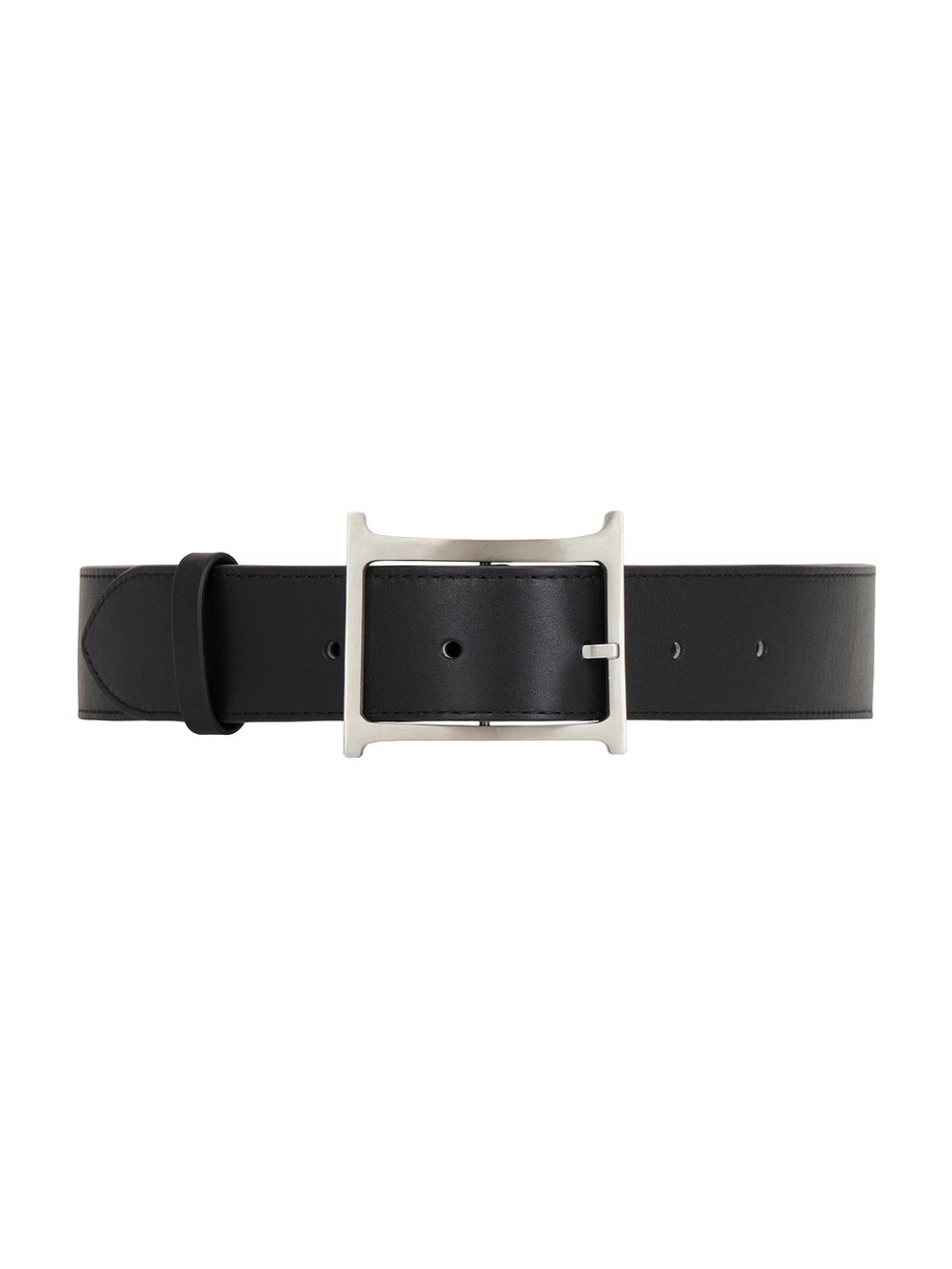 HELSA Logo Belt Women's Black Leather Belt with Silver Rectangular Buckle